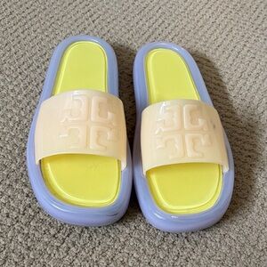 Tory Burch Yellow Lavender Cream Logo Jelly Slide Sandals